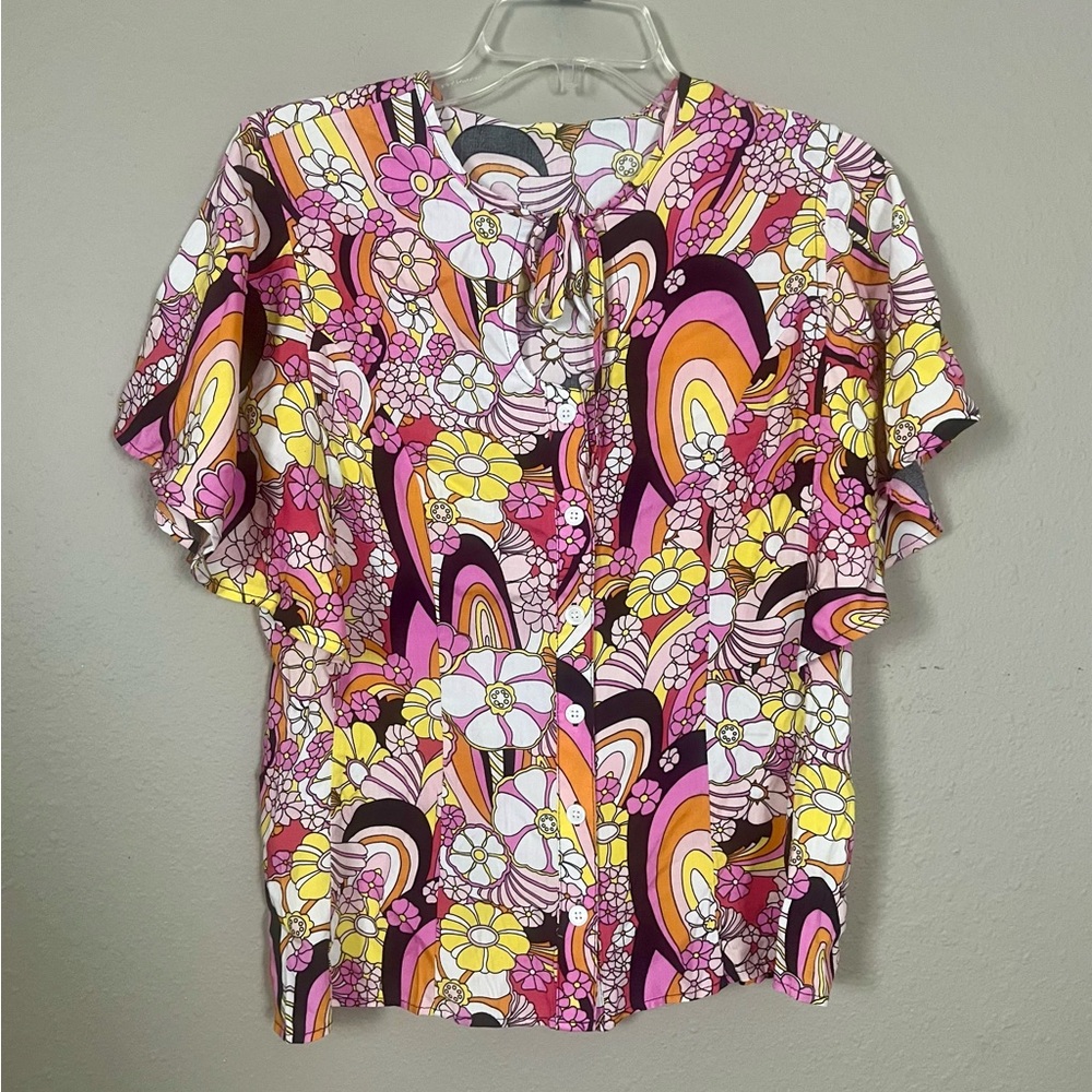 Unique Vintage Retro Floral Secretary Blouse